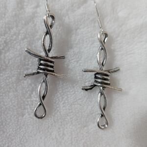 Barbed wire silver tone earrings